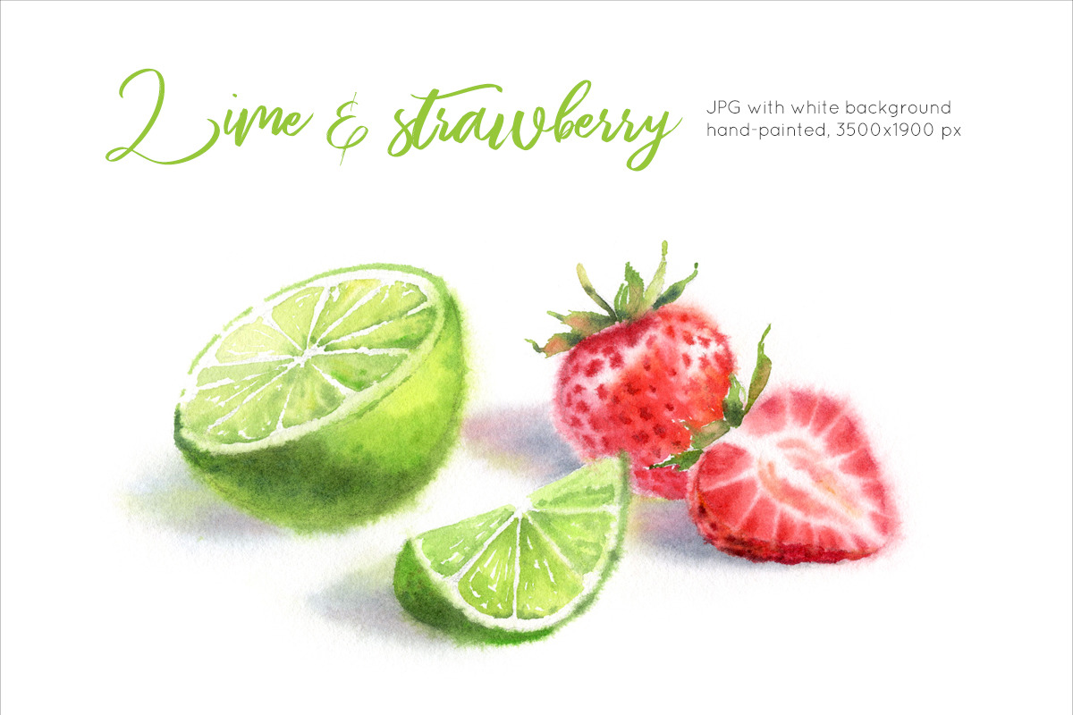 Lime & Strawberry Watercolor paintig in Graphics - product preview 8