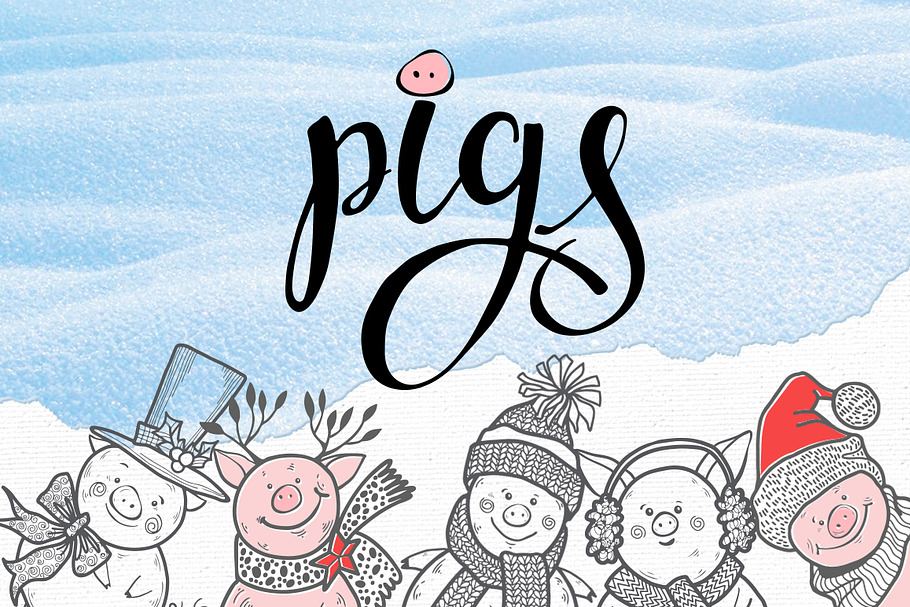 Winter pigs in Illustrations - product preview 8