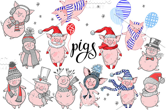 Winter pigs in Illustrations - product preview 1