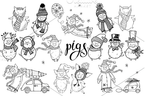 Winter pigs in Illustrations - product preview 2