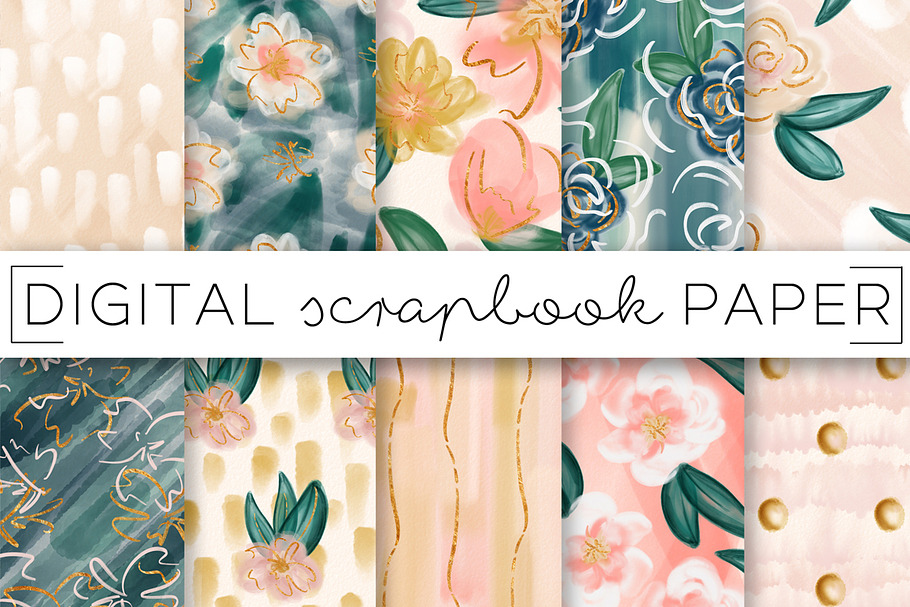 Painterly Florals and Foil Paper Set in Patterns - product preview 8