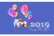 Happy New Year card. Color paper cut