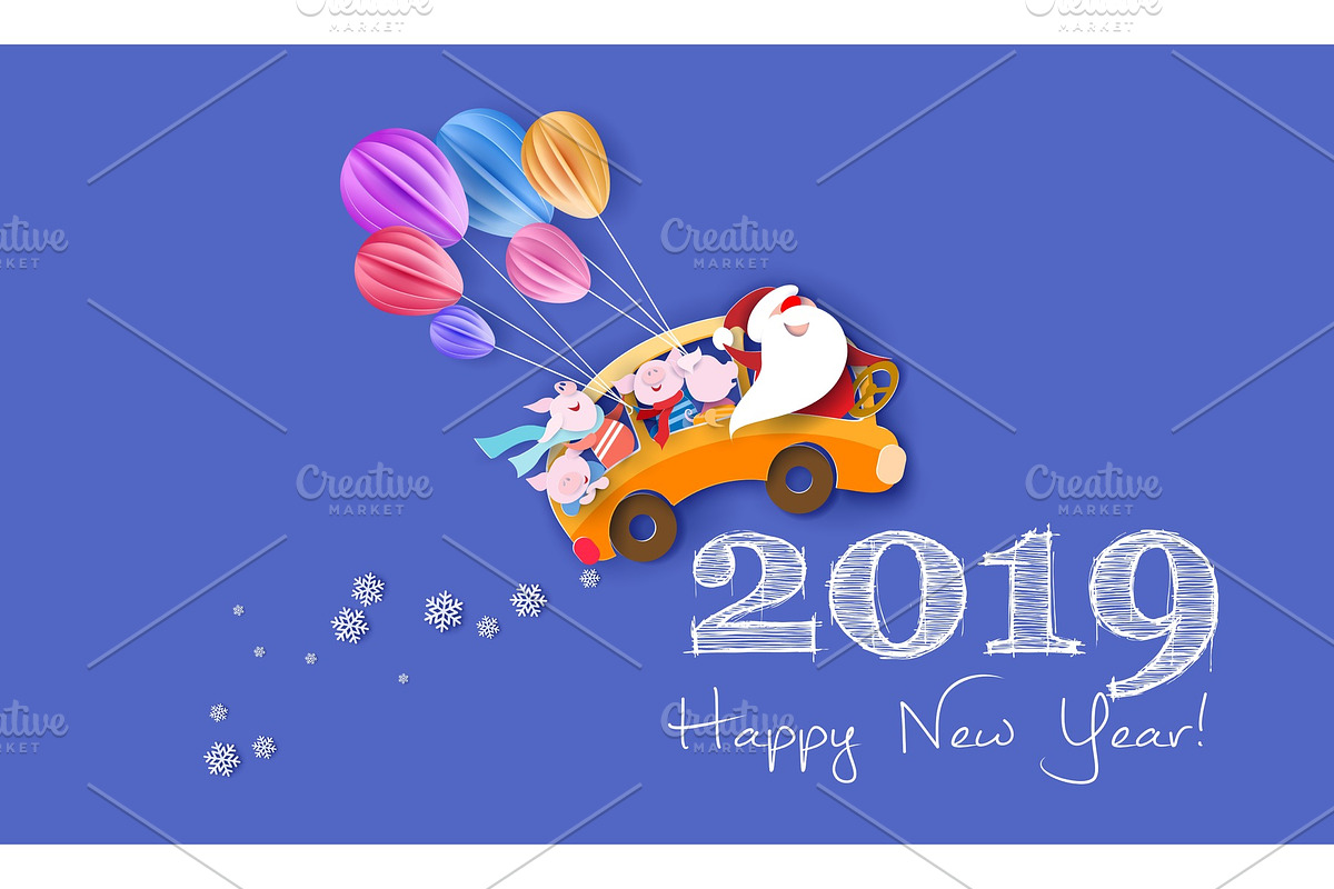 Happy 2019 New Year design card with in Objects - product preview 8