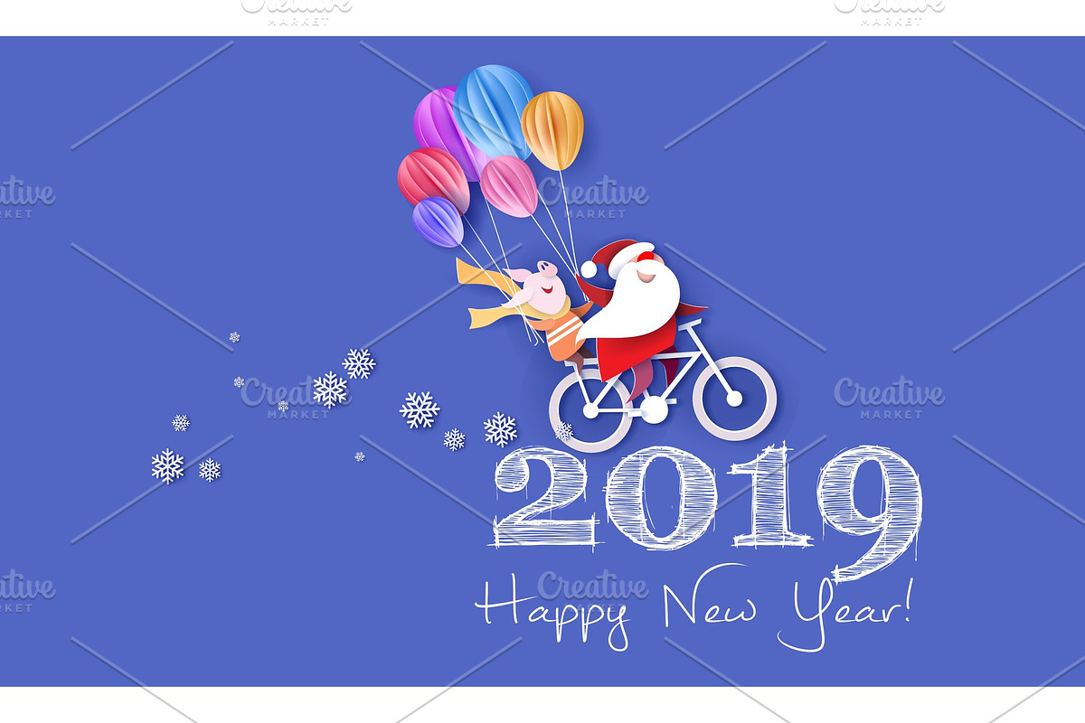 2019 Happy New Year design card with in Objects - product preview 8