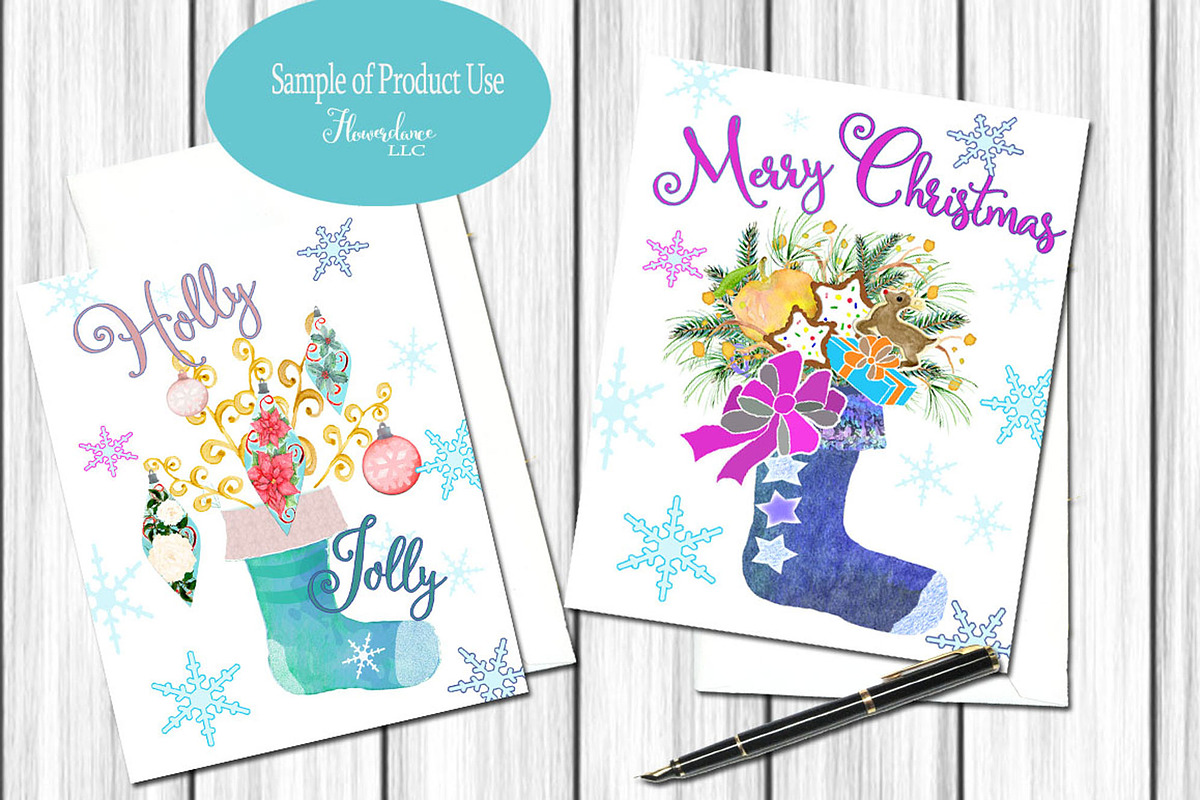 Watercolor Christmas Stocking in Illustrations - product preview 8
