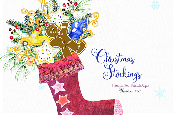 Watercolor Christmas Stocking in Illustrations - product preview 2