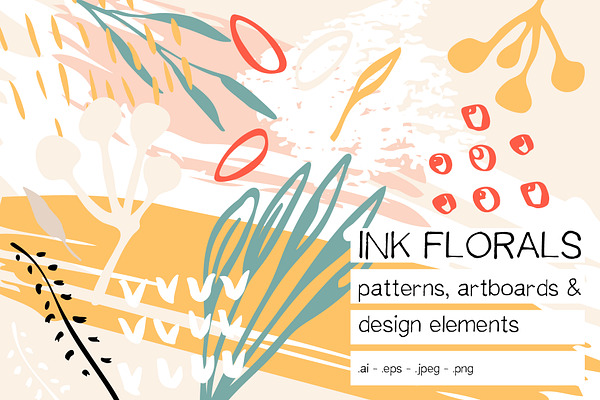 Ink Florals patterns design elements