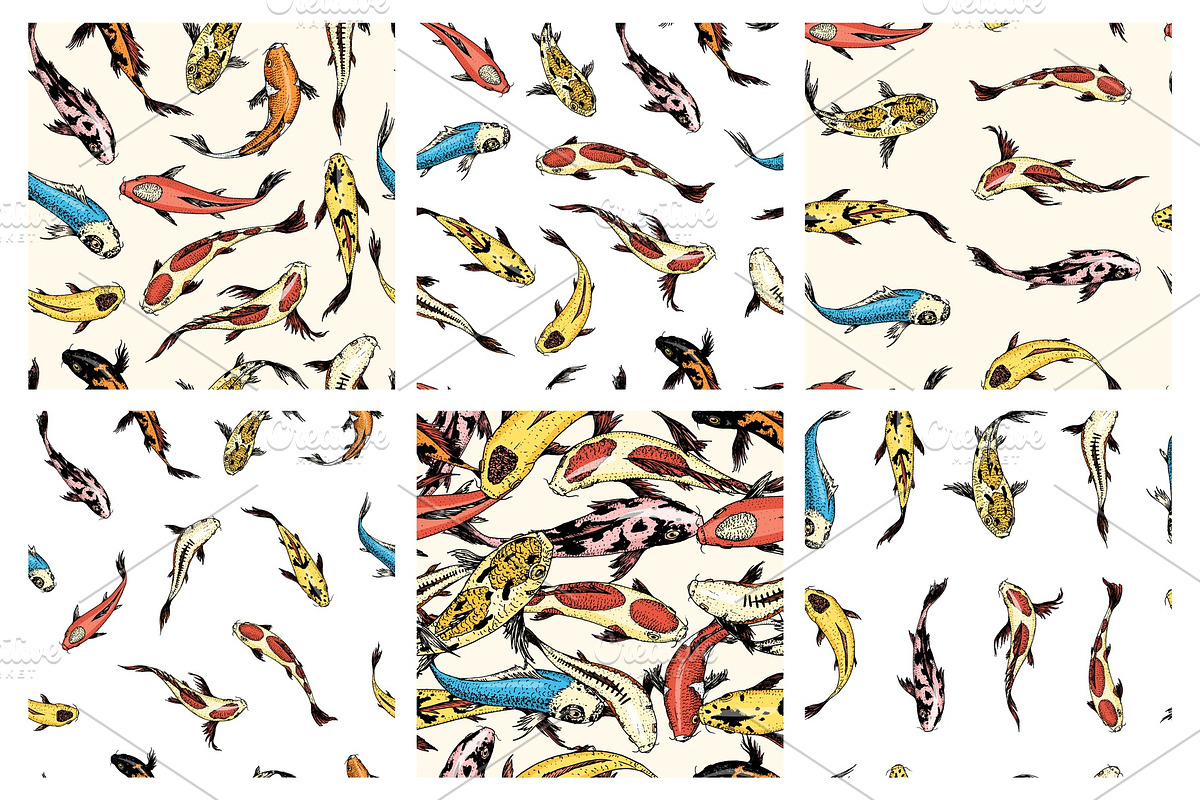 Koi carps, seamless pattern in Illustrations - product preview 8