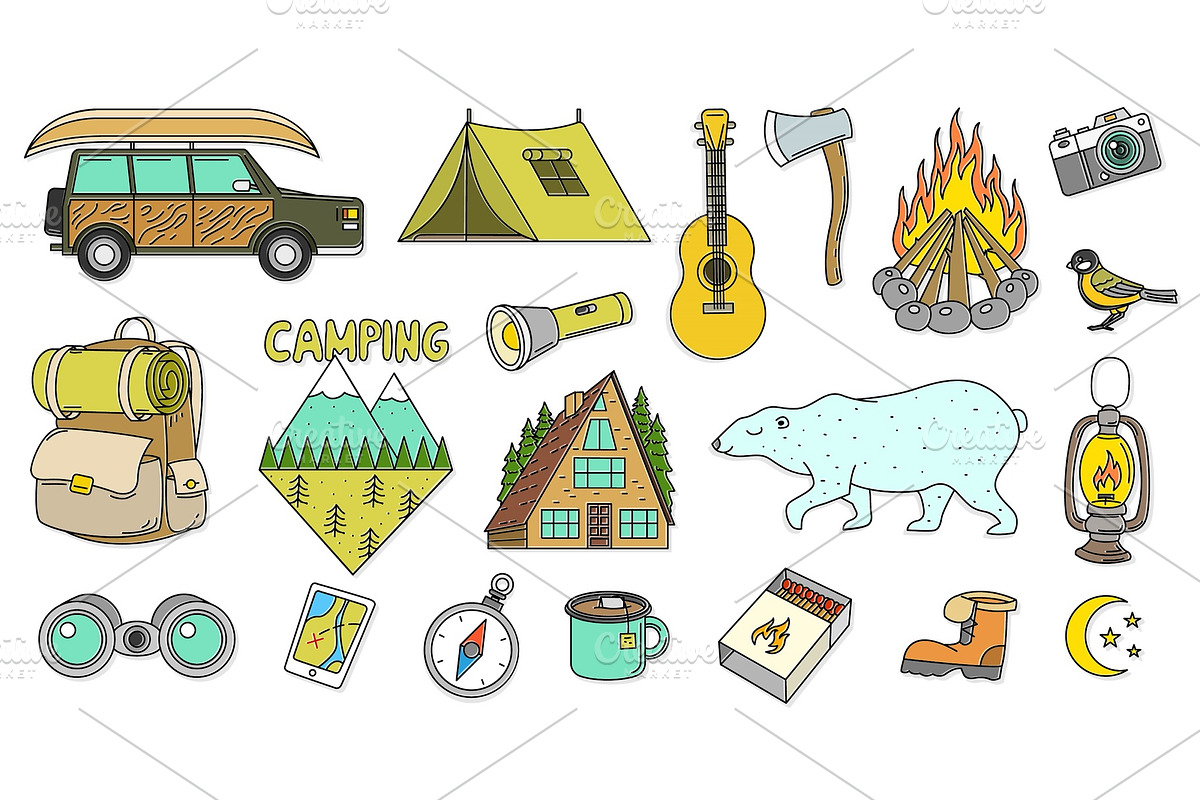 Set of cute camping elements in Illustrations - product preview 8