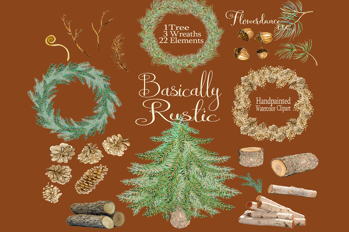 Rustic Woodland Christmas Clipart in Illustrations - product preview 8