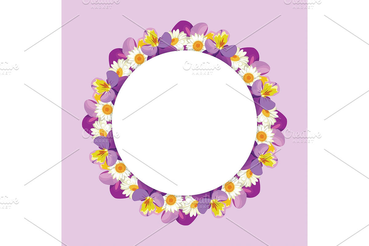 Round frame. Chamomiles and pansies in Illustrations - product preview 8