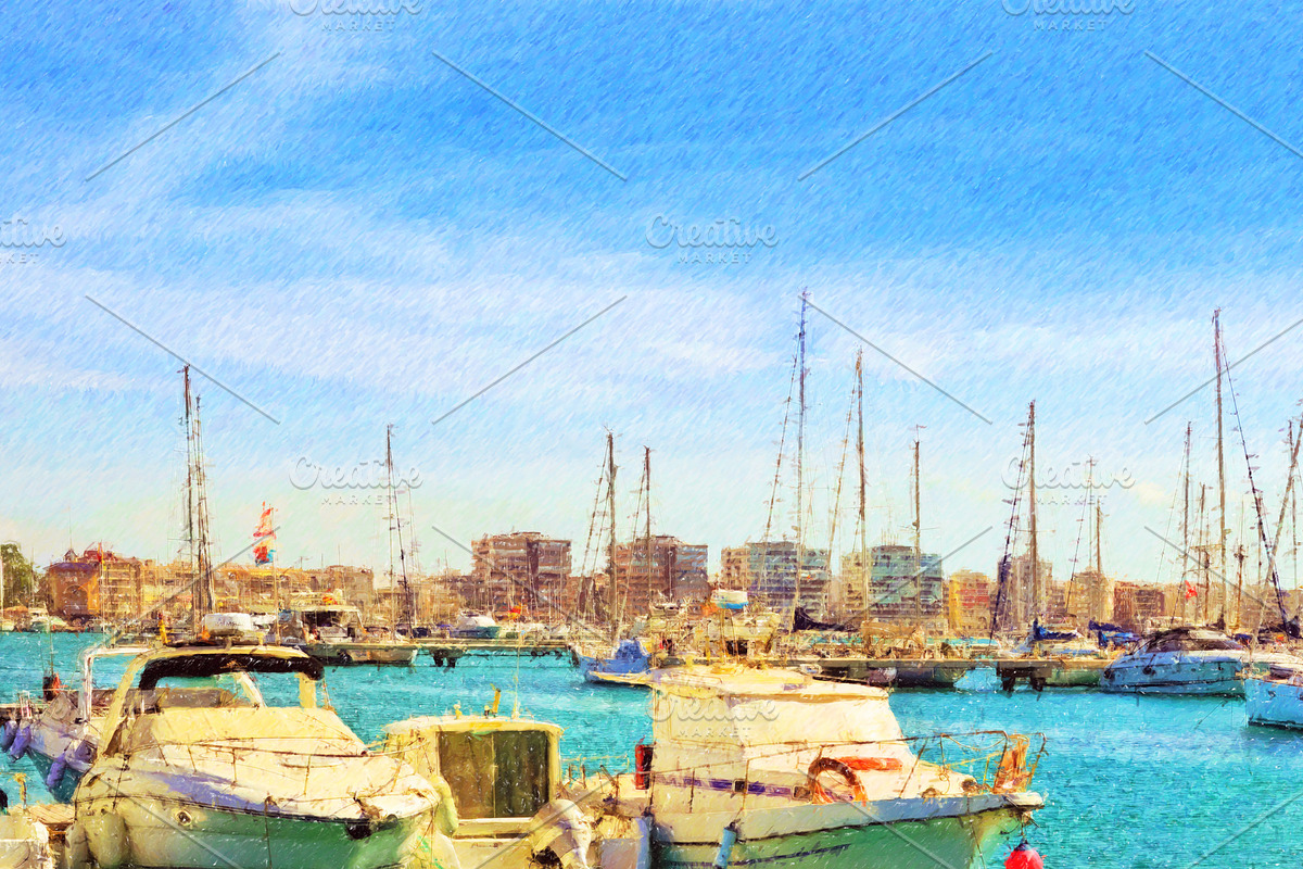 Yachts, boats pier in port resort in Illustrations - product preview 8