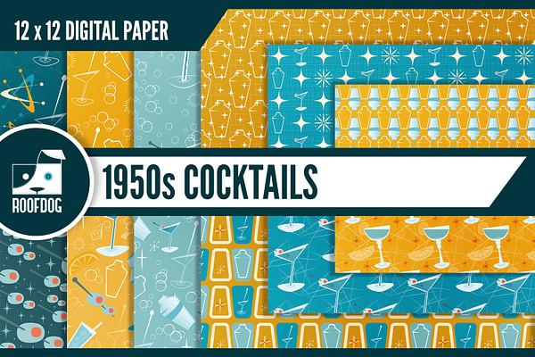 1950s Cocktail themed digital paper