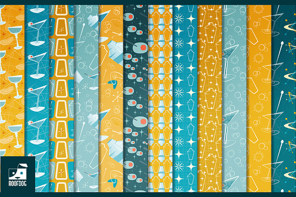 1950s Cocktail themed digital paper in Patterns - product preview 1