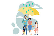 Family with umbrella metaphor vector