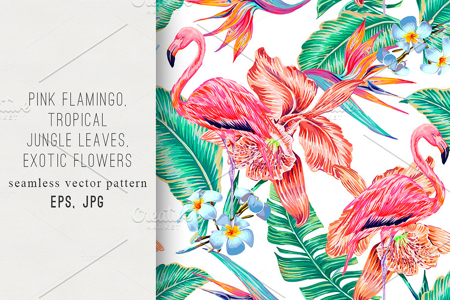 Tropical flowers,flamingo pattern in Patterns - product preview 8