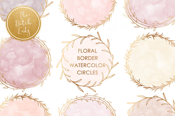 Watercolor Circle Border Clipart Set