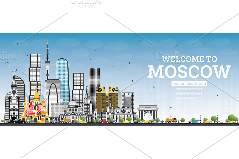 Moscow Cityscape with Landmarks.