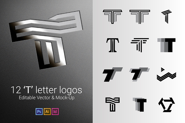 12 T Letter Logos - Vector & Mock-Up