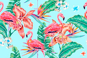 Tropical flowers,flamingo pattern