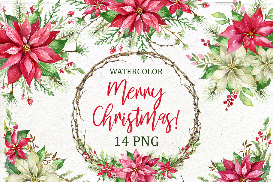 Christmas Watercolor Clip Art. in Illustrations - product preview 8