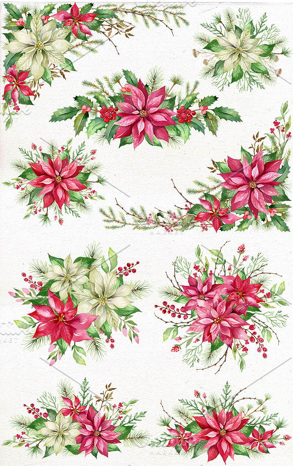 Christmas Watercolor Clip Art. in Illustrations - product preview 1