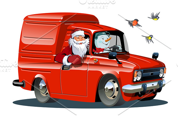 Cartoon retro New Year's van