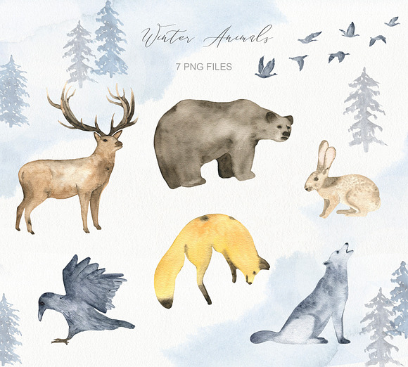 Winter Wonderland - watercolor set in Illustrations - product preview 4