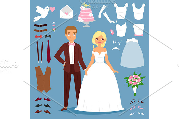 Cartoon wedding bride and groom