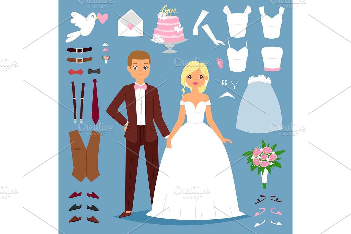 Cartoon wedding bride and groom in Illustrations - product preview 8
