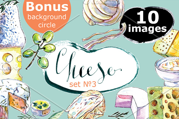Watercolor cheese set-3 in Illustrations - product preview 3
