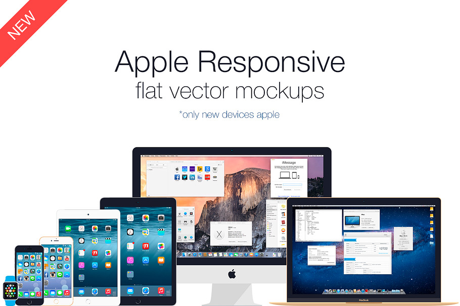 Apple Responsive Flat Vector Mockups in Mobile & Web Mockups - product preview 8