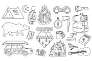 Set of cute camping elements