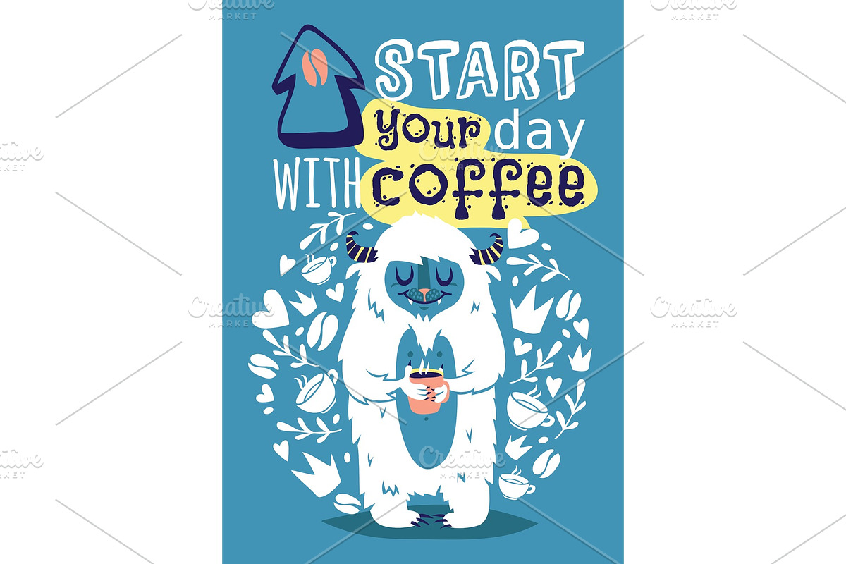 Monster yetti bigfoot with cup in Illustrations - product preview 8