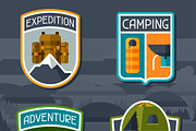 Set of tourist camping badges.