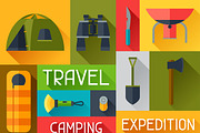 Backgrounds with camping equipment.