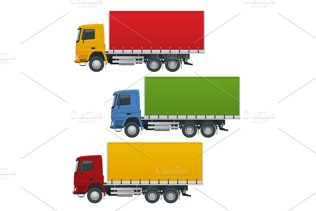 Flat trucks set isolated realistic in Illustrations - product preview 8