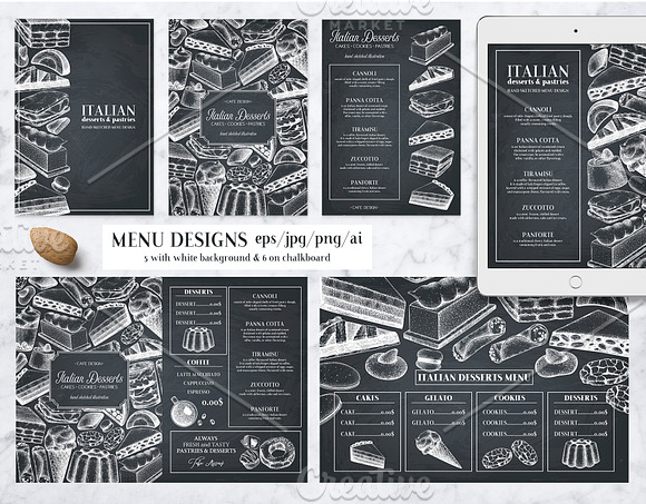 Italian Desserts & Pastries Set in Illustrations - product preview 2