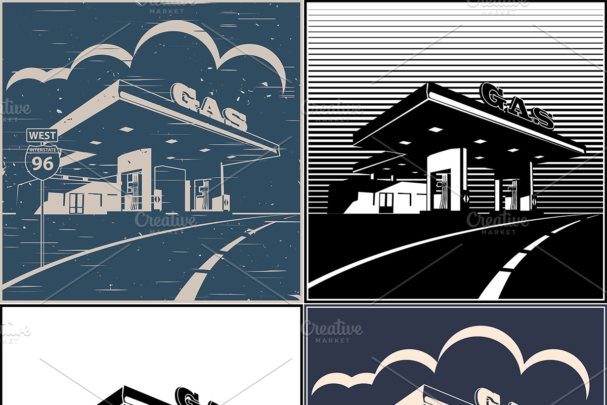 Gas station on the road in Illustrations - product preview 8