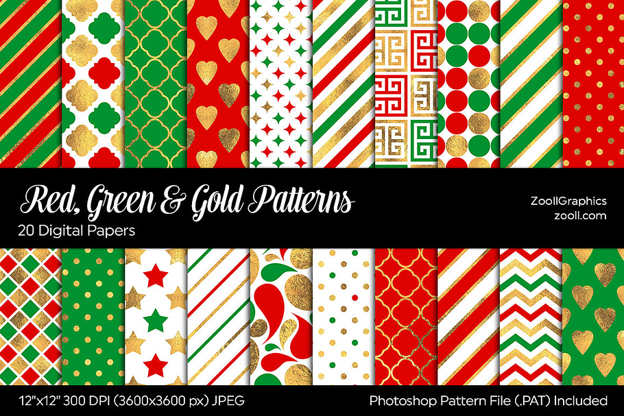 Red, Green & Gold Digital Papers