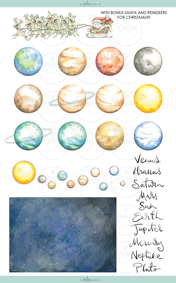 Planets Clipart Watercolor in Illustrations - product preview 1