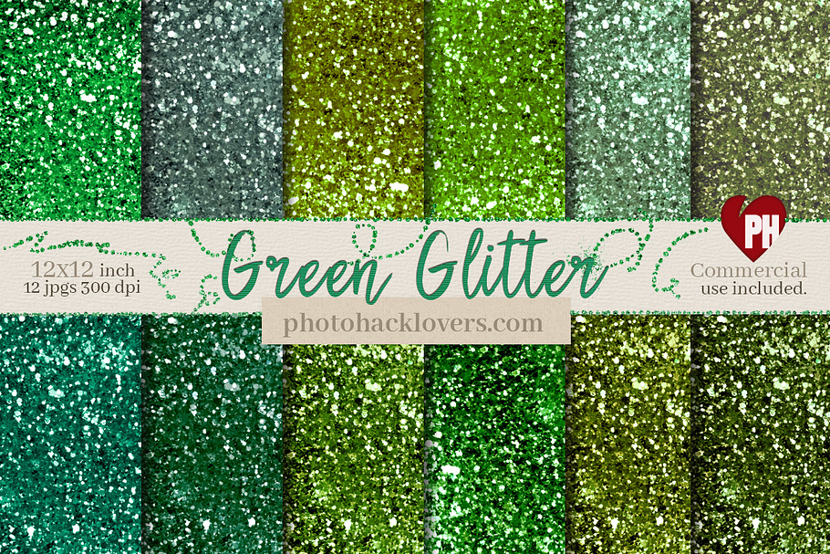 Green Glitter Digital Paper in Textures - product preview 8