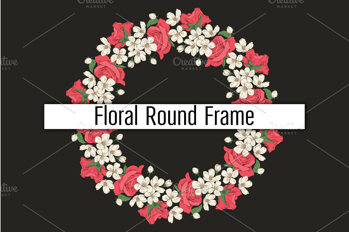 Round frame with flowers. SALE in Illustrations - product preview 8