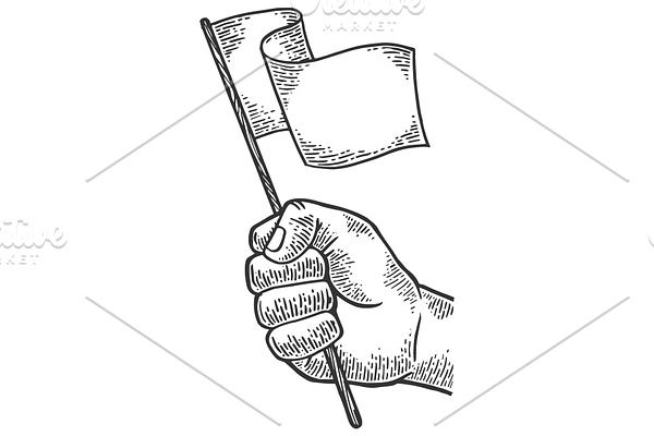 Hand with white flag illustration