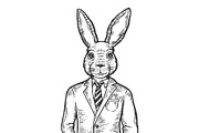 Rabbit businessman engraving vector