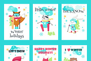 Cute animals skiing clipart pack