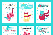Cute cats love the winter clipart