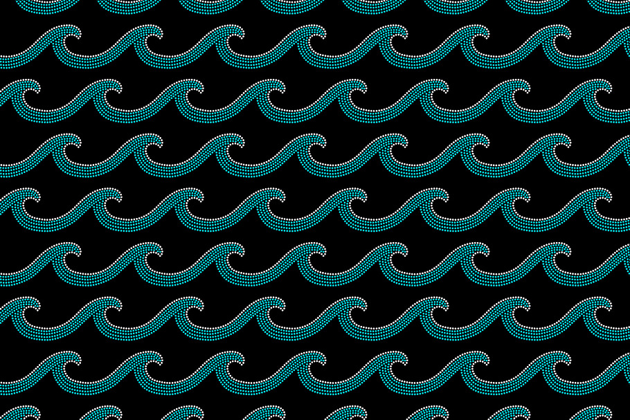 Dot art blue waves on black pattern in Patterns - product preview 8
