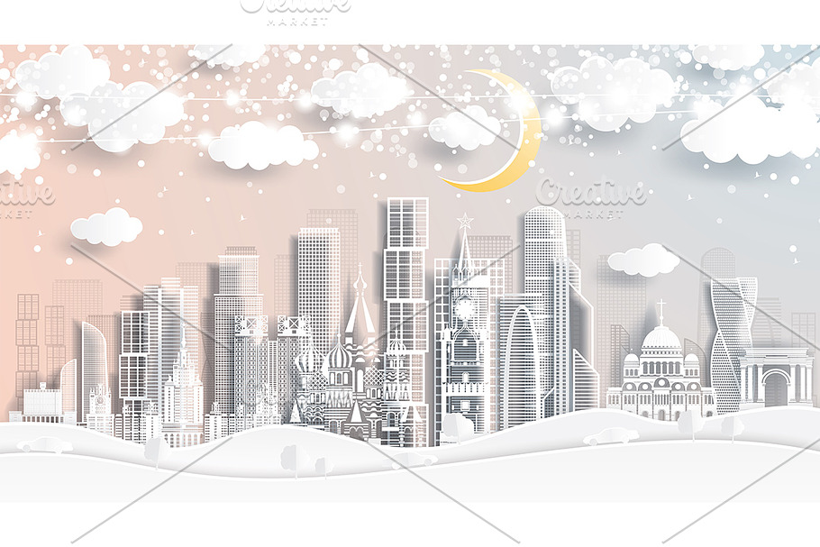 Moscow Russia Skyline in Paper Cut  in Illustrations - product preview 8