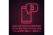 Bitcoin chat neon light icon